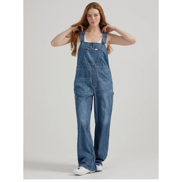 NWT LEE  Women's Bib Overall Denim Jumpsuit Relax Fit Y2k  In Mid Cascade - Picture 1 of 13